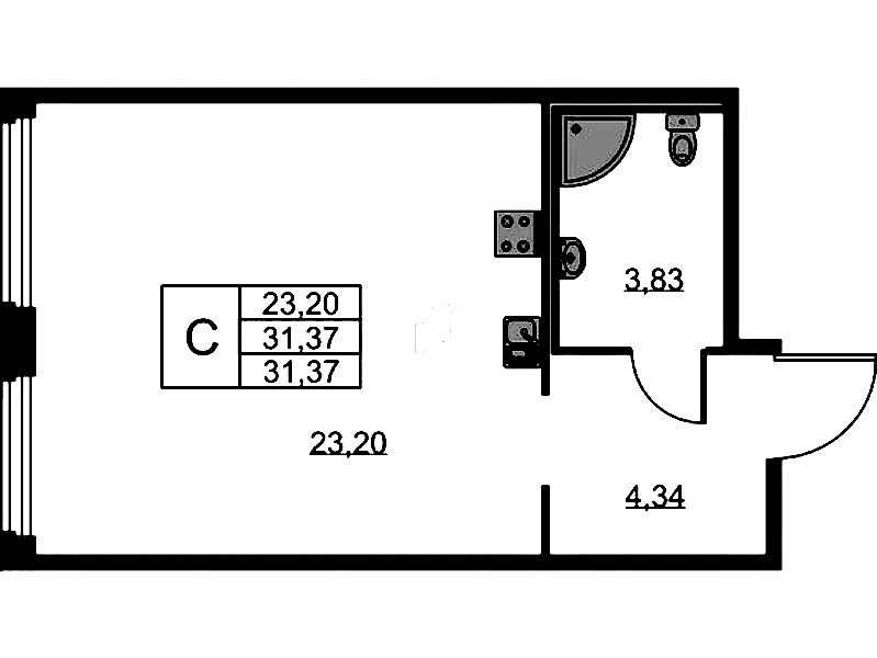 Квартира студия 31.37 м², 1/15 эт., ЖК «GloraX Парголово»